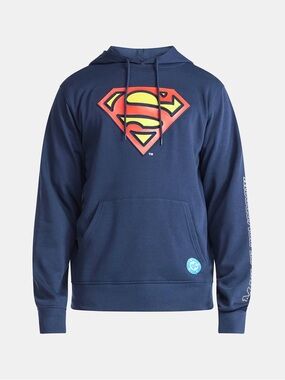 DC Comics Navy Blue Superman Pullover Hoodie with Red & Yellow Logo